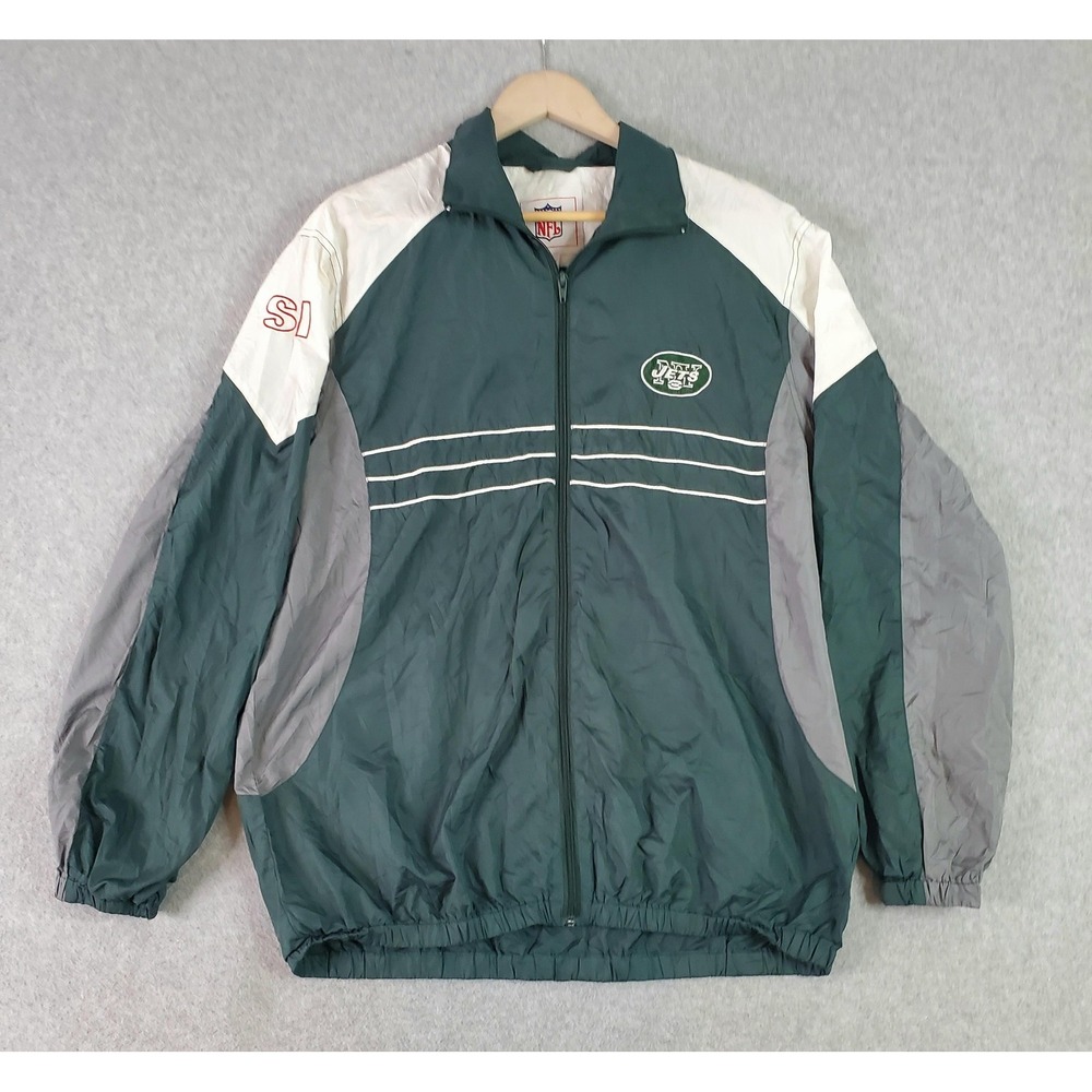 Vintage New York Jets Jacket Mens Large Green NFL Full Zip Windbreaker G-III 90s